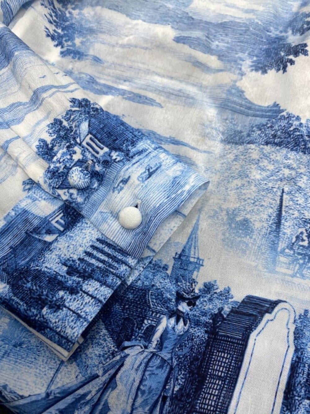 Alice + Olivia Willa Chateau Blue Silk Blouse Medium - Picture 7 of 11
